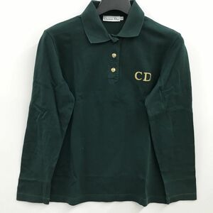 Christian Dior ポロシャツ 長袖 コットン グリーン系 Lサイズ クリスチャンディオール[N8702]
