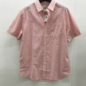 L.L.Bean エルエルビーン 半袖 シャツ ストライプ Lサイズ レッド系 オーガニックコットン[N8915]