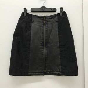 FENDI ナイロン レザー タイトスカート ブラック Size:42[N9558]