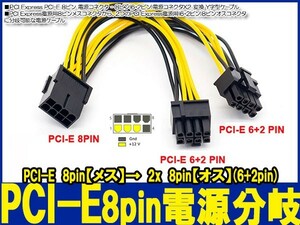 新品良品即決■送料無料 PCI Express■PCI-E 8pin【メス】→ 2x 8pin【オス】(6+2pin) 電源分岐　ケーブル