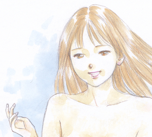 vivi 手描きイラスト「Venus229」女の子 美少女　美人画　ロングヘア　笑顔　人物画 裸婦 裸身 鉛筆画 直筆 原画 A4サイズ
