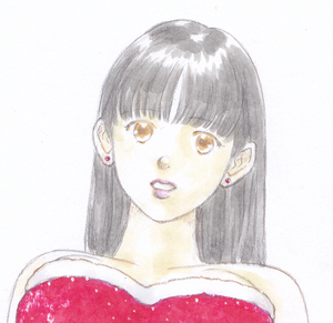 vivi 手描きイラスト「sketch50」女の子　美少女　サンタ　サンタコス　クリスマス　サービスアングル　美人画 人物画 鉛筆画 直筆 原画 A4