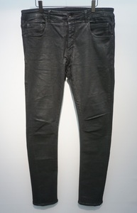 美品17AW Rick Owensリックオウエンス DRKSHDWダークシャドウ DETROIT CUTワックス コーティング デニム パンツ DU17F2350-SBKM 黒912N▲