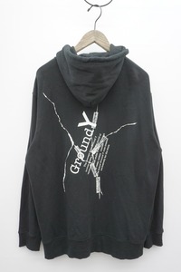 極美品 正規 Ground Y グラウンドワイ Yohji Yamamoto ヨウジヤマモト Cotton Fleece Basic hoodie ロゴ パーカー GG-T56-062 黒4 1031N▲