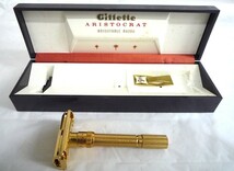 1000円スタート カミソリ Gillette ARISTOCRAT 箱付 ジレット アリストクラット 両刃カミソリ T字 剃刀 ヴィンテージ 10 G2039_画像1