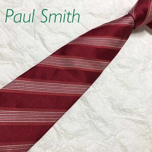 ■美品■Paul Smith ポールスミス　ネクタイ　レジメンタルストライプ　シルク100% 日本製　ビジネス　レッド