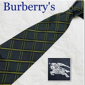 Burberrys バーバリー　ネクタイ　格子柄　ロゴ刺しゅう　ホースマーク　シルク100% 日本製　グリーン系