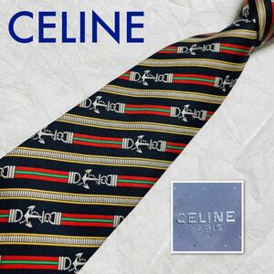 # beautiful goods #CELINE Celine necktie reji men taru stripe belt metal fittings silk 100% Spain made black 