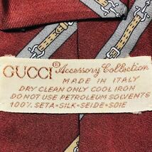 ■美品■GUCCI グッチ　ネクタイ　レジメンタルストライプ　ホースビット　ベルト　インターロッキングG シルク100% イタリア製　えんじ_画像7