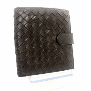 ■美品■Bottega Veneta ボッテガヴェネタ　イントレチャート　ラムスキン 二つ折り財布　ジップアラウンド　ダークブラウン　イタリア製