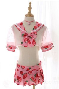 1940 ピンク いちご ショート丈 セーラー服 シースルー