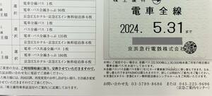 京浜急行 (京急) 株主優待乗車証 (電車全線) 定期型 1枚★2024.5.31 迄有効★送料込み