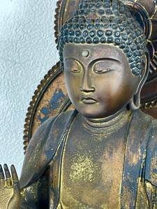仏教美術 時代木彫 玉眼入 藥師如来 阿弥陀如来 仏像 50.5㎝ 時代物