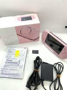 【完動品】中古品 ゲーム PSP 本体 PSP3000 ブロッサムピンク 動作品 箱あり 充電器付き バッテリーなし　メモリースティック