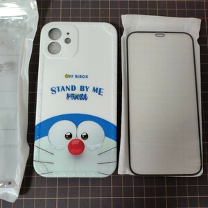 2308031 スマホケース iphone12 用 ドラえもん 白色 ガラスフィルム＋クリアケースおまけ付き スマートフォン カバー