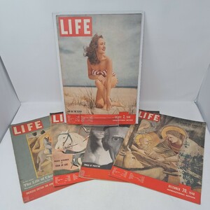 Y20231123　LIFE　ビンテージ雑誌　1946年1冊　1948年4冊　5冊まとめ　切り抜きあり　Jeep　コカ・コーラ　ページ不揃い　ジャンク品