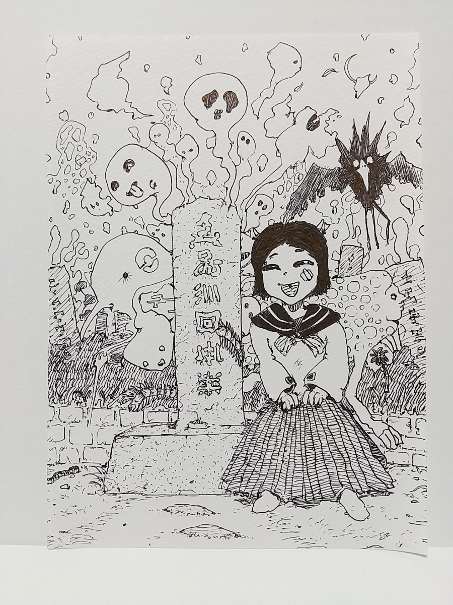 ilustración original Obra de arte dibujada a mano ilustración cementerio fantasma pintura hecha a mano monocromo blanco y negro arte analógico interior hecho a sí mismo ilustración original arte de ilustración, historietas, productos de anime, ilustración dibujada a mano