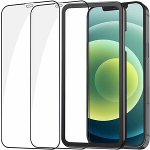 NT2F ガラスフィルム iPhone12 / iPhone12Pro 用 保護フィルム 全面保護 強化ガラス 液晶画面 保護シート 2枚セット ガイド枠 透明-黒縁