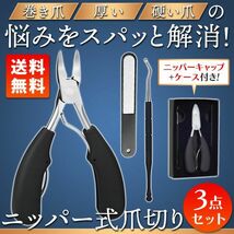 送料無料 爪切り ニッパー ゾンデ やすり 3点セット 爪きり 変形爪 陥入爪 割れ爪 巻き爪 硬い爪 厚い爪 足 足の爪 つめきり | a13-007_画像1