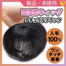 頭頂部 ウィッグ 部分かつら ヘアピース 自然 ブラック つけ毛 メンズ にも_画像1