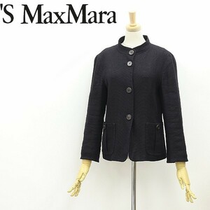 ◆'S Max Mara マックスマーラ ストレッチ リネン スタンドカラー ジャケット ダークネイビー 42