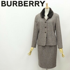  Vintage *BURBERRYS Burberry Anne gola alpaca . collar fake fur check pattern jacket & skirt suit setup 7