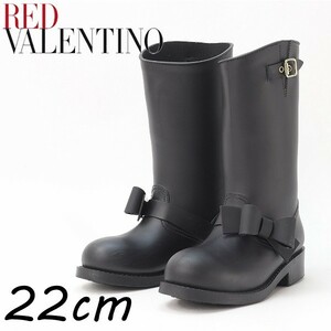 ◆RED VALENTINO レッド ヴァレンティノ ラバー リボン レイン ブーツ 黒 ブラック 35