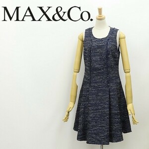 ◆MAX&Co. マックスマーラ ラメ混 ツイード タック プリーツ ノースリーブ ワンピース 紺 ネイビー 40