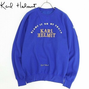 ◆Karl Helmut カールヘルム 裏起毛 ロゴプリント スウェット トレーナー 青 ブルー L