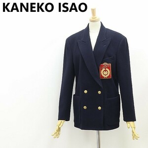 ◆KANEKO ISAO カネコイサオ カシミヤ混 エンブレムワッペン付 ウール メタルボタン ダブル 紺ブレザー ジャケット ネイビー