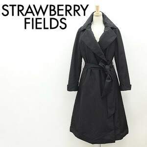 ◆STRAWBERRY-FIELDS ストロベリー フィールズ リボンベルト付 中綿 コート 黒 ブラック