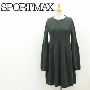 美品◆SPORTMAX マックスマーラ アンゴラ混 ウール リブニット 切替 フレア ワンピース モスグリーン S