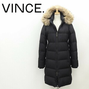 ◆VINCE. ヴィンス ファー付 フーデッド ダウン Wジップ コート 黒 ブラック XS