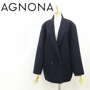 ◆AGNONA アニオナ カシミヤ オーバーシルエット ダブル コート 紺 ネイビー 44