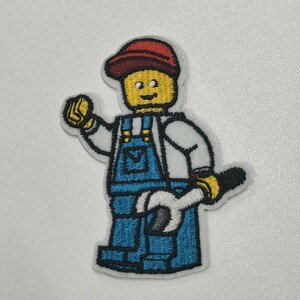 B-73【 アイロンワッペン 】 レゴ LEGO 整備士 ミニフィグ 人形 フィグ ツナギ patch パッチ あ ワッペン アップリケ 【 刺繍ワッペン 】