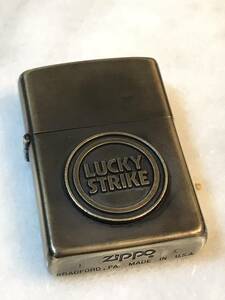 新品同様 1994年製 ZIPPO ジッポ LUCKY STRIKE ラッキーストライク 立体 メタル貼り 金 ゴールド オイル ライター 非売品