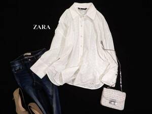 ザラ ZARA 大人素敵スタイル☆カットワーク刺繍 長袖シャツ ブラウス L