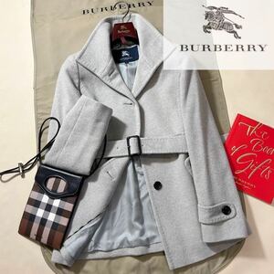 c24定価14万●超美品BURBERRY LONDON●高級アンゴラウール★高級トレンチコート　ホースマーク刺繍バーバリーコート　レディース　38日本製