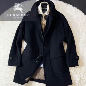 b1定価14万●未使用級BURBERRY LONDON●洒落男ダブルジップ!!●高級ウールステンカラーコート●メンズ　バーバリーコート　比翼仕立て 