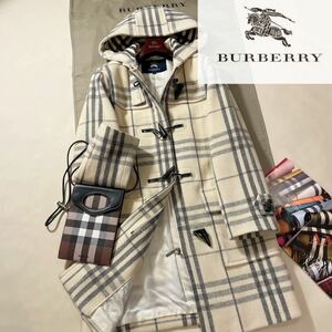 c15 定価18万●超美品BURBERRY LONDON●高級ウール★ダッフルコート　エレガンな目立ちノバチェック　バーバリーコート　レディース　40