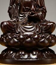 爆売り！仏教美術 精密細工 木彫り 黒檀木 観音菩薩座像　仏像　置物_画像6