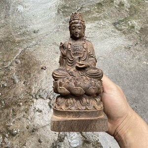 観音菩薩 ◆仏像 高さ約: 18(cm) 仏教美術 木の雕刻品 木彫り仏像 職人手作り