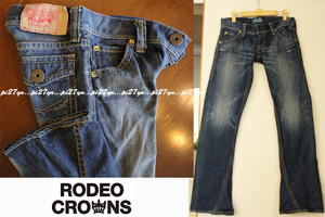 大きめ RODEO CROWNS 28インチ ロデオクラウンズ デニム 立体ポケット moussy sly ダメージデニム パンツ ジーンズ ユーズド加工 ネイビー