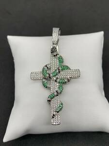 ロザリオ 十字架 スネーク 蛇 シルバー 緑 ジルコニア ブリンブリ ネックレス