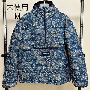 未使用 22fw Micro Down Half Zip Hooded Pullover Blue Paisley M タグ ステッカー付 Supreme Online 購入 シュプリーム box logo