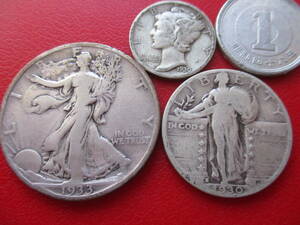 USA★銀貨３枚★立ってる、歩いてる、飛んでる自由の女神★1930、33年-S★10￠、25￠、50￠★ASW=18.5g