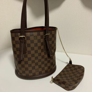 使用回数少　美品　LOUIS VUITTON ルイヴィトン ダミエ　マレ バケツ　ハンドバッグ　ポーチ付き