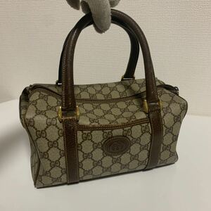 良品　GUCCI グッチPVC レザー　ハンドバッグ ミニボストンバッグ　ブラウン