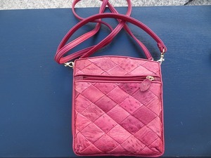  Ostrich плечо сумка сумка красный серия 18×7×23cm степени * текущее состояние товар 