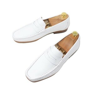 23.5. original leather Loafer smooth slip-on shoes ma Kei made law business casual hand made white shoes 829